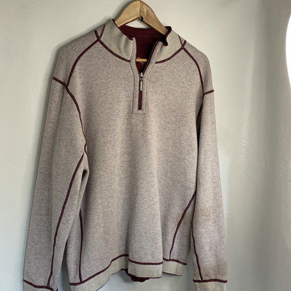 Tommy Bahama Sweater  Sweatshirt Mens‎ Burgandy XL Reversible Pullover 1/4 Zip - Picture 5 of 5